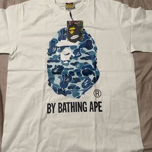 Bape White Tee with Blue Camo Graphic